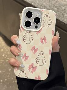 1 pieza Funda protectora de teléfono suave y antideslizante con textura de piel de litchi, diseño de lazo y fantasma, estilo de Halloween, compatible con Apple/Redmi/otros teléfonos - Multicolor - Ver 4