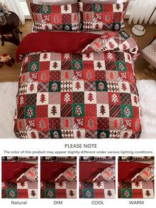 2/3-teiliges Weihnachtsbaum Rot & Grün Karomuster Flanell Bettbezug Set, geeignet als Weihnachtsgeschenk für Mädchen, Jungen und Studenten, Einzelbett/Vollbett/Queensize/Kingsize - Verschiedenfarbig - Übersicht 5