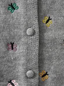女童开衫毛衣，可爱淑女蝴蝶刺绣圆领长袖保暖针织外套，适合3-9岁女童，春秋冬 - 灰色 - 查看 4