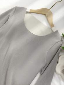 CELILIN Camiseta Térmica de Manga Longa, Gola Redonda, Ajustada, em Malha de Cor Sólida, Casual, para Outono/Inverno - Cinza - Visão 4