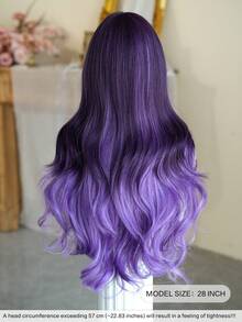 7JHH WIGS Stylish Purple Balayage Wigs Extra Long Wavy Wig With Bangs, High Density Heat-Resistant Fiber Hair, Fluffy Natural Synthetic Wave Curly Wigs For Women Halloween Party Use 28 Inch Cosplay Costume Wig Accessories - 挑染紫色 - 查看 3