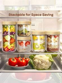 Glass Jars, Overnight Oats Jars (With Lids), Kitchen Glass Jars, Oatmeal Jars (With Lids), Glass Storage Jars, Sealed Food Jars (With Wooden Lids), Glass Cups, Food Storage Containers, Spice Jars, Oatmeal Cups, Yogurt Cups, Breakfast Cups, Cereal Containers, Salad Cups, Dishwasher , Suitable For Yogurt, Salad And Cereal - Multicolor - View 3