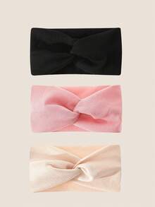 3 件装纯色简约交叉头带，适合女孩，休闲日常佩戴