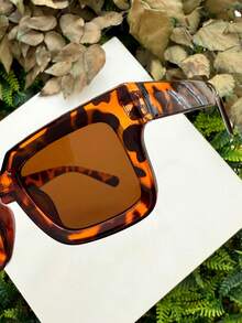 Rectangular Sunglasses For Women, Beach Fashion, Stylish, Small,  Influencer, Comfortable, With UV400 Protection, Vintage, Thick, Resistant, DOT Rod! - 動物印花 - 查看 3