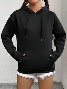 Women's Casual Sports Hoodie With Front Pockets. Machine Washable Casual Sweatshirt For Fall And Winter. Drawstring Cuffs. Everyday Sportswear. - Black - View 4