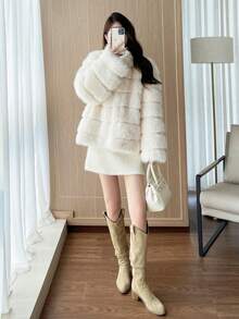 2025 Winter New Faux Fur Casual Fashion Retro Loose Long Sleeve High Collar Women Fake Fur Coat