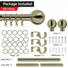 Curtain Pole Extendable Metal Chrome 28mm With Finials Rings Hooks Rod Fittings - Antique Brass - View 7