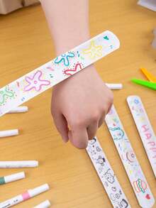 48pcs- White DIY Clap Bracelet, Halloween, Christmas Party Small Gifts, DIY Craft Project Clap Bracelet, Birthday Party, Handmade Project Clap Wristband, Game Activity Painting Craft Project - White - View 6