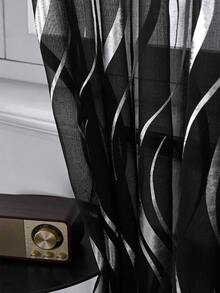 1pc Modern Metal Wave Pattern Single-Sided Black & Gold Sheer Curtain - Black - View 4