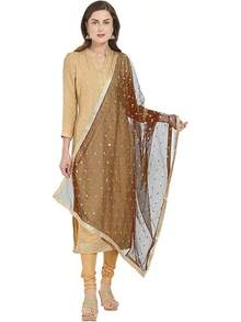 Woman's Embellished Net Dupatta Scarf Shawl Wrap Soft Bridal Wedding - Coffee - View 1