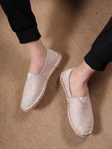 男士透气吸湿防滑编织渔夫鞋、男士透气吸湿防滑亚麻鞋、男士透气吸湿防滑休闲鞋 - 卡其色 - 查看 4