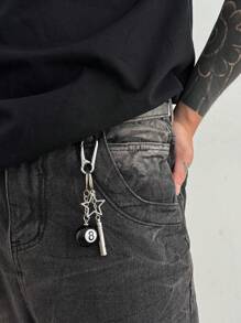 1pc Vintage Asymmetrical Dice Billiard Black 8 Ball Keychain, Personalized Design Phone Charm, Bag Pendant