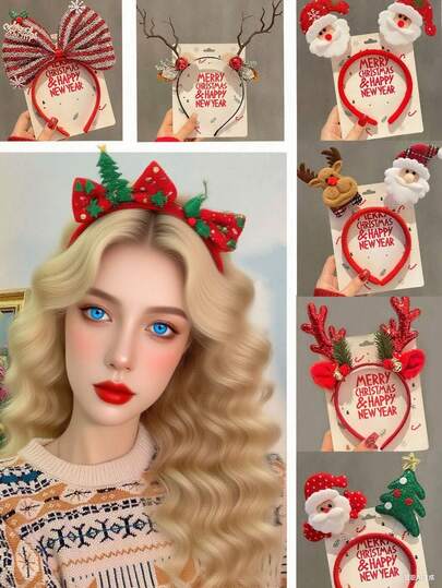 1个圣诞发箍，节日礼物，驯鹿角发夹，派对礼服发箍，闪亮节日派对装饰头饰，适合节日、派对、新年、圣诞节