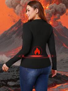 1 pieza Blusa de cuello alto de felpa de talla grande, jersey casual de ajuste ceñido y versátil, adecuado para ropa exterior, yoga, ropa deportiva, otoño/invierno, cálido