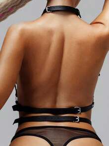 Leather Chest Harness For Women,Chest Harness Woman,Harness Fetish Lingerie,Rave Costume Belt, Women's Sexy Accessories - 黑色 - 查看 6