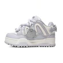 Q-AND  Women's Casual Sneakers, Outdoor Skateboard Shoes, Women's Thick-Soled Skateboard Shoes | Low-Top Shock Absorption, Thick Shoelaces With Waffle Soles | Breathable Casual Sneakers | Fashion Sneakers | Must-Have For Outdoor Street Travel - 灰色 - 查看 2