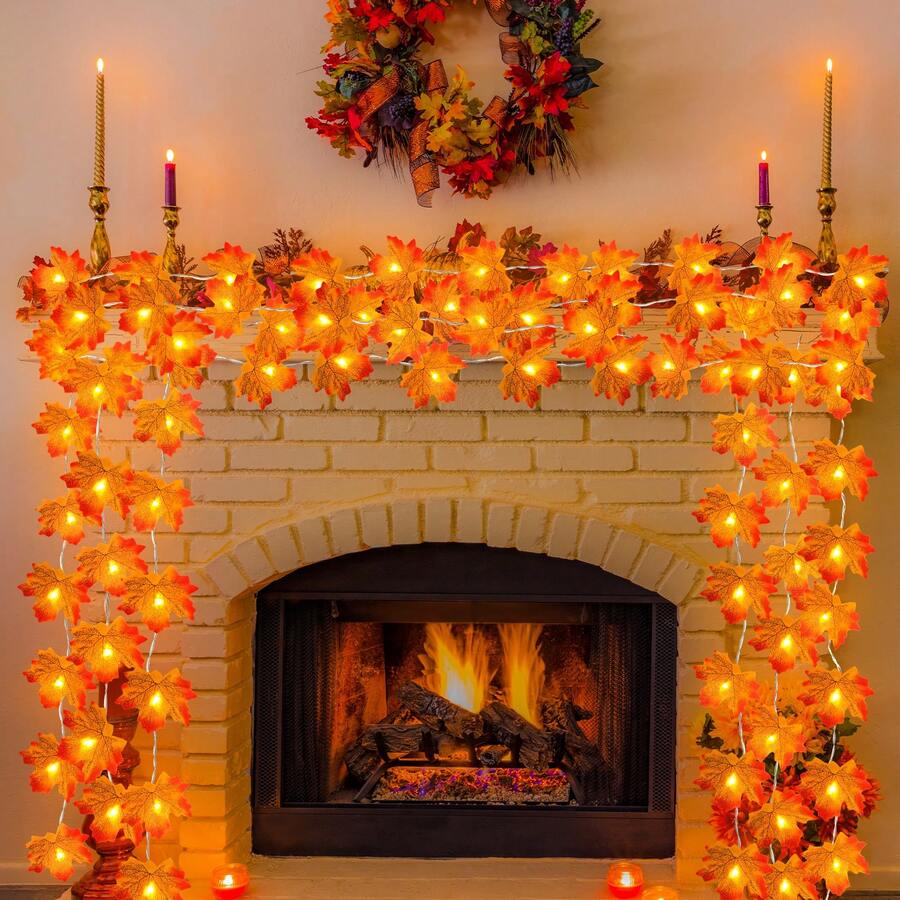 1pc 10/20/30 Lights 2/3/4.5m Maple Leaf String Lights, Suitable For Room Decor, Living Room, Wall Decoration, Autumn Atmosphere, Girly, Holiday, Halloween Lighting - Yellow - View 1