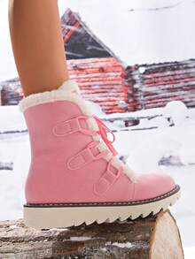 Women's Pink Comfortable Warm Fashionable Casual Mid-Tube Imitation Fur Outdoor Indoor Commuting Christmas Winter Snow Boots - 粉色 - 查看 5