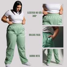 Calça Uniforme Hospitalar Feminina Enfermeira Dentista Veterinaria Plus Size Oxfordine  Tecido    Simples    Bolso - Rosa chiclete - Visão 5