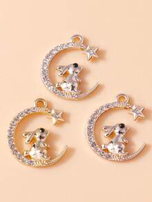 10 piezas/paquete Accesorio creativo con colgante de luna hueca y conejo, collar y llavero DIY