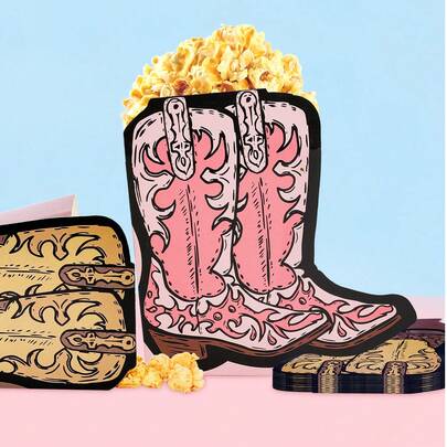 10 piezas/20 piezas/50 piezas Cajas de palomitas de maíz estilo vaquero marrón, cajas de palomitas de maíz con botas de vaquera rosa, decoraciones y suministros para cubos de fiesta de revelación de género, mi primera fiesta de rodeo, decoración de mesa de fiesta vaquera, recuerdos y decoraciones para fiestas vaqueras