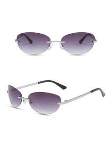 Unisex Retro Y2K Summer Fashion Frameless Oval Glasses With Metal Hinges, Comfortable & Ultra-Light Large Size Metal Glasses Vacation Outfits Women Oval Shape Shades - Multicolor - View 15