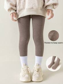 1pc Children Thick Solid Color Stirrup Tights, Warm And Stretchy For Autumn Winter Wear - Coffee Brown - View 6