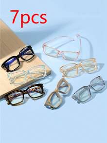 7 szt. europejskich i amerykańskich okularów przeciwsłonecznych blokujących niebieskie światło, kwadratowe, z przezroczystymi soczewkami, nowe minimalistyczne oprawki do okularów w stylu ulicznym