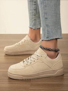 女士休闲复古厚底运动鞋，棕色厚底高帮运动鞋，适合秋季 - 棕色 - 查看 5