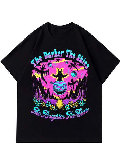 Camisetas para hombres, camiseta con estampado 'Estrellas más brillantes en un cielo más oscuro', camiseta de manga corta casual para verano, primavera, otoño, tops como regalos