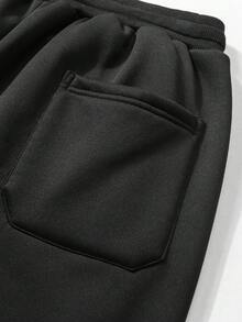 Winter Men's Outdoor Sports Pants, Fashionable Casual Versatile Trousers For Hiking, Cycling, Dating, Drawstring Waist, Thickened And Thermal Lined - Black - View 9