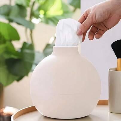 [Plastic Tissue Box] Durable PP Resin Round Plastic Tissue Box | Tissue Dispenser With Matte Finish, Suitable For Kitchens, Living Rooms, Bathrooms, Bedrooms, And Offices, Featuring Nordic Style Tissue Holder, Toilet Paper Storage Containers