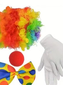 4pcs Rainbow Clown Costume Set, Clown Wig, Nose Strap, White Gloves. Bow Tie, Clown Party, Carnival, Simulation Games, Ladies, Men's And Adult Accessories - Multicolor - View 3