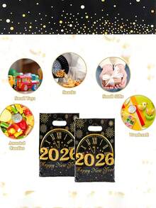 10/25/50个装 2026新年快乐礼品袋，黑金新年烟花时钟图案糖果袋，适用于新年室内/室外派对、新年装饰、2026新年家庭聚会礼品包装、新年庆祝糖果袋装饰、新年厨房和餐厅装饰、房间装饰、家居装饰桌面摆件、新年礼物、节日餐桌装饰 - 新年時鐘 - 查看 7