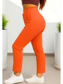 Stretch Pleated Trousers For Women - Orange - View 2
