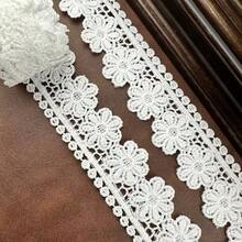 Adorno de encaje bordado exquisito con flores de margarita de 3,5 cm de ancho, adecuado para coser y manualidades, diademas DIY, lazos, accesorios de costura para vestidos de novia, disponible en 10/5/3 yardas - Blanco - Ver 7