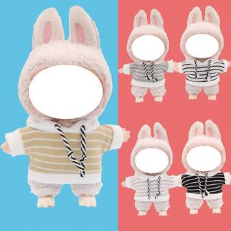 Lämplig för tygdockors set från 14 cm till 17 cm, randiga hoodies, i kombination med dockor, dockbyteskläder, uppfyller gör-det-själv- eller dockbytesbehov, vanligtvis sett i dockcirklar (matchning av dockkläder), bekvämt för spelare att ändra dockklädsel. (Exklusive dockor)