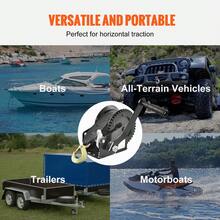 Hand Winch, 544.3 Kg Pulling Capacity, Boat Trailer Winch Heavy Duty Rope Crank With 7 M Polyester Strap And Two-Way Ratchet, Manual Operated Hand Crank Winch For Trailer, Boat Or ATV Towing - Black - View 6