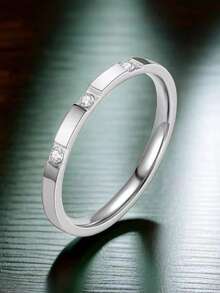 1 Peça Anel de Casal Fashionable em Aço Inoxidável, Joias Douradas e Prateadas, Anéis de Noivado Quadrados Brilhantes de Zircônia Cúbica, Acessórios de Casamento e Noivado