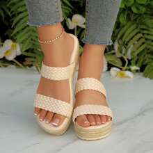 Womens High Heel Open Toe Wedge Sandals Slip On Comfortable Espadrilles Braided Straps Dressy Summer - 米色 - 查看 5