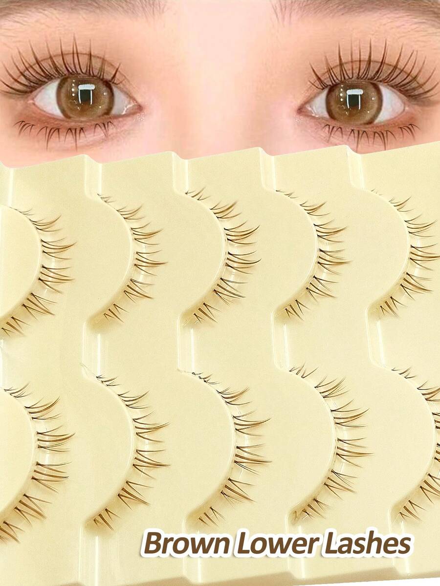 Rikuaild 5 Pairs Brown Cartoon Style Individual False Eyelashes, DIY Single Lashes, Beginner Friendly, Reusable, Natural Looking Cartoon Lashes, Soft & Easy To Apply, Makeup False Eyelashes - Lông mi Manga nhọn - Xem 1