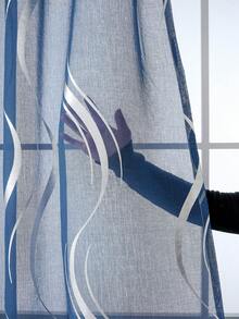 1pc Modern Metal Wave Pattern Single-Sided Black & Gold Sheer Curtain