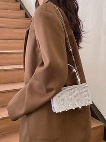 Dedoo 1 geantă de seară nouă cu strasuri - geantă strălucitoare cu ciucuri, potrivită pentru rochii de mireasă și rochii de domnișoare de onoare, curea metalică detașabilă pentru purtare pe umăr, cadou pentru femei, perfectă pentru petrecere, nuntă, bal/cină/banchet, asortată cu rochie de seară și rochie cu paiete