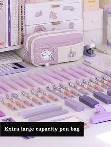 1 件高品质抽绳铅笔盒，采用 3D 贴片设计，大容量奢华文具袋，颜色柔和，适合学生、返校礼物