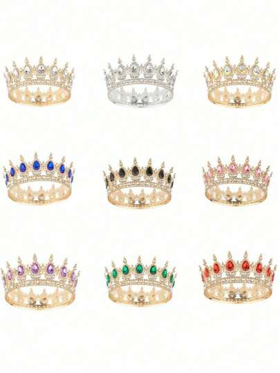 1 Stück eleganter Barock-Stil Diamant Haarreif, luxuriöse Prinzessin Braut Krone, glänzender runder Damen Haarschmuck, exquisites Hochzeit Haaraccessoire, nicht waschbar, Schmuck für besondere Anlässe (Steine können sich während des Transports lösen, können mit normalem Kleber für den normalen Gebrauch wieder aufgeklebt werden)