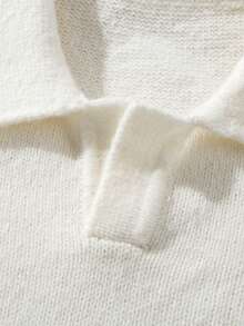 男士休闲纯色落肩毛衣，适合秋冬季节穿着，长袖上衣 - 白色 - 查看 6