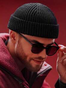 1pc Unisex Knitted Beanie Hat, Fashionable Minimalist Warm Brimless Cap, Solid Color Autumn/Winter Knit Hat, Suitable For Autumn Outfit - Multicolor - View 3