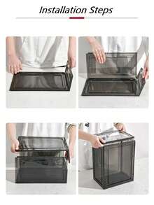 1pc 6-Sided Fully Transparent Plastic Shoe Storage Box, Anti-Oxidation Shoe Display Box For Home Use - Grey - View 7