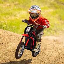 Motocicleta eléctrica de 350 W para niños de 8 a 12 años, moto todoterreno de 3 velocidades con velocidad máxima de 14.9 km/h, batería de 24 V, freno trasero manual y acelerador giratorio, autonomía de 13.7 - Rojo-9 - Ver 6
