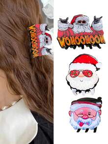 1 pieza Clip para el cabello con forma de Papá Noel de acetato rojo, adecuado como regalo de Navidad, regalo festivo, accesorio para el cabello navideño, decoración para el cabello con forma de caramelo para otoño e invierno, accesorios para el cabello tipo pinza para mujeres para looks de vacaciones, elegante sujetador de cabello para mujer